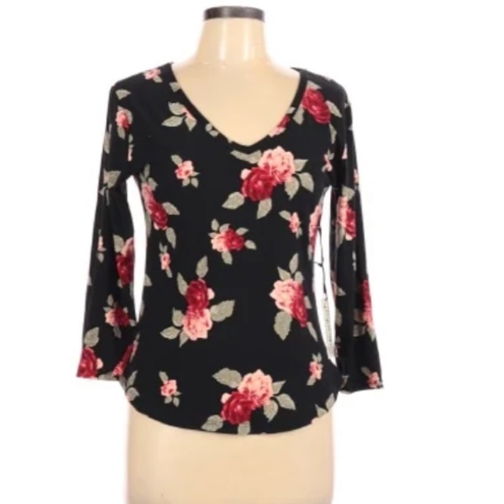 Women’s Perfect Basic Tee by J for Justify, 3/4 sleeves, black, Size L, Soft